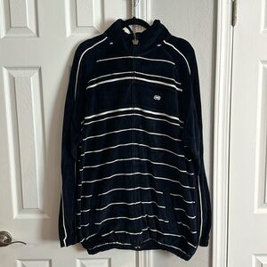 Vintage Velvet Ecko Unltd blue zipper jacket with white stripes XL